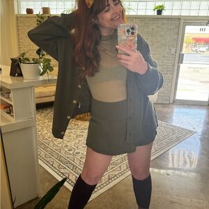 2 pc FP set. Ameena sweater skort and cardigan. Olive Green. Size Medium